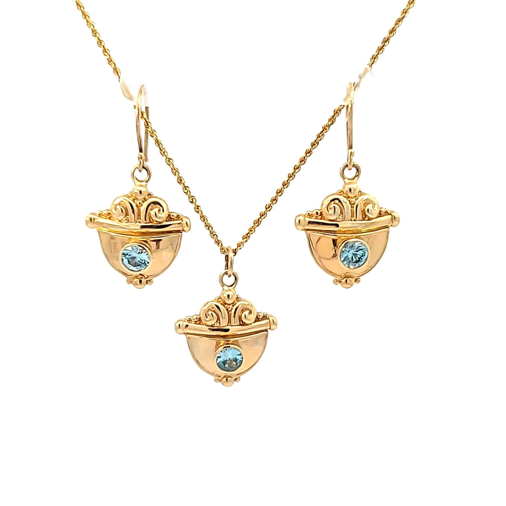 14YER211PND_7 14 kt Yellow Gold Custom Stone Pendandt set with earrings