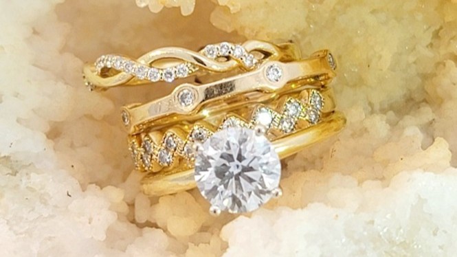 diamond ring in geode